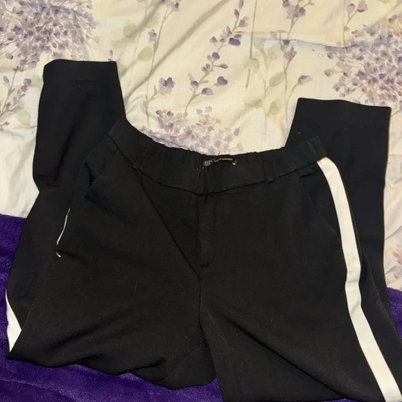 Zara Black crop pants with White Stripe - Picture 2 of 3